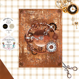 Decoupage Steampunk Gears Clock Face Tissue Paper