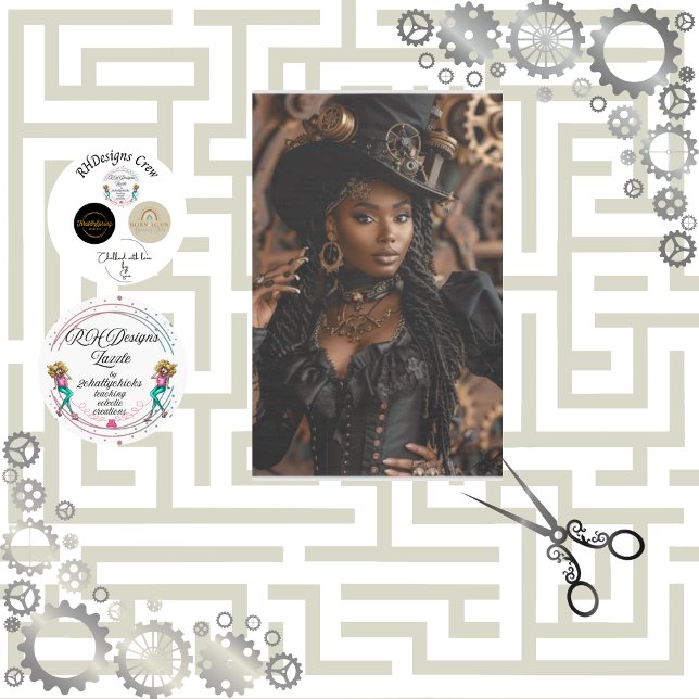 Decoupage Steampunk Gears Clocks Black Woman  Tissue Paper (Creator Uploaded)