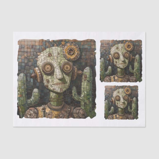 Decoupage Steampunk Green Alien Faux Mosaic 026 Tissue Paper (Front)