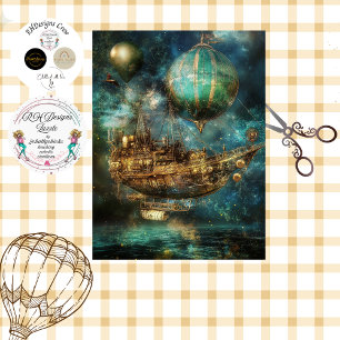 Decoupage Steampunk Hot Air Balloon Cosmic Sky  Tissue Paper