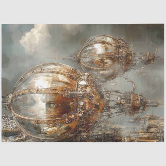 Decoupage Steampunk Hot Air Balloon Mirror Finish Tissue Paper (Front)