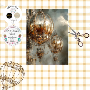 Decoupage Steampunk Hot Air Balloon Mirror Finish Tissue Paper
