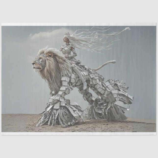 Decoupage Steampunk Lion Lioness Landscape  Tissue Paper (Front)