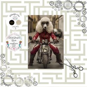 Decoupage Steampunk Motorcycle Riding Poodle Tissue Paper