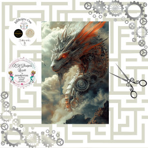 Decoupage Steampunk Mythical Creature Dragon  Tissue Paper