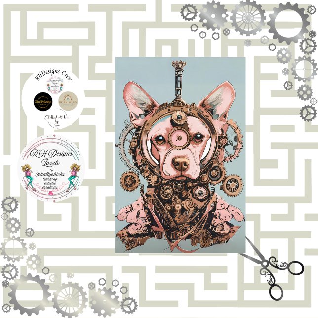 Decoupage Steampunk Pink Dog Named Pawsworth Tissue Paper (Creator Uploaded)