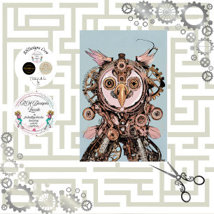 Decoupage Steampunk Pink Owl Gizmo Hootsworth Tissue Paper