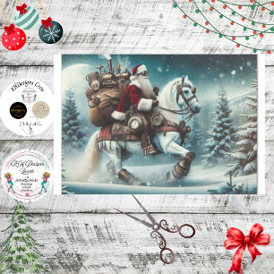 Decoupage Steampunk Santa Riding White Horse Tissue Paper