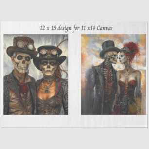 Decoupage Steampunk Skeleton Duo 11x14 Canvas Tissue Paper