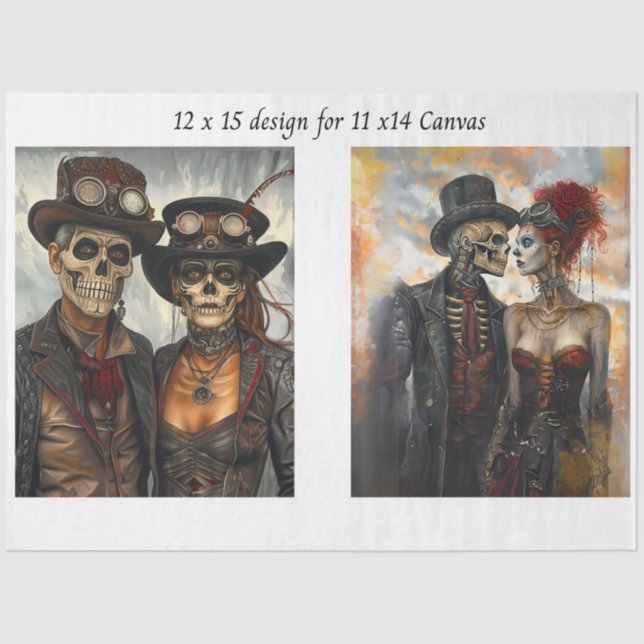 Decoupage Steampunk Skeleton Duo 11x14 Canvas Tissue Paper (Front)