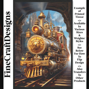 Decoupage Steampunk Steam Train Faux Ink 037 Tissue Paper