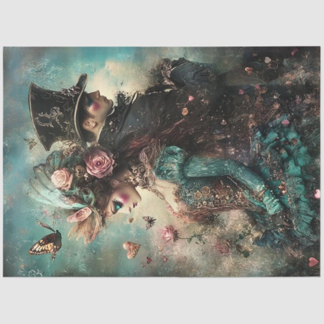 Decoupage Steampunk Valentine Couple in Love  Tissue Paper (Front)