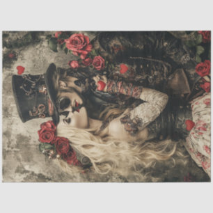 Decoupage Steampunk Valentine Couple Red Black  Tissue Paper