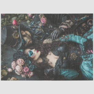 Decoupage Steampunk Valentine Couple Teal Black Tissue Paper