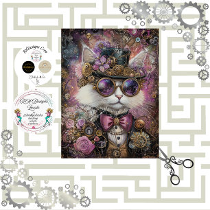 Decoupage Steampunk Vibrant Coloured Cat  Tissue Paper
