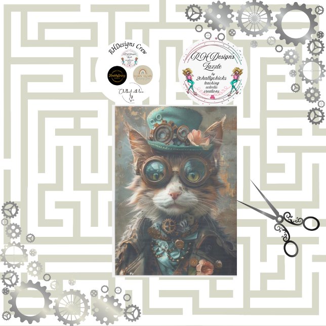 Decoupage Steampunk Victorian Themed Cat Tissue Paper (Creator Uploaded)