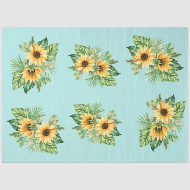 Decoupage Sunflowers on Teal Background Tissue Paper (Front)