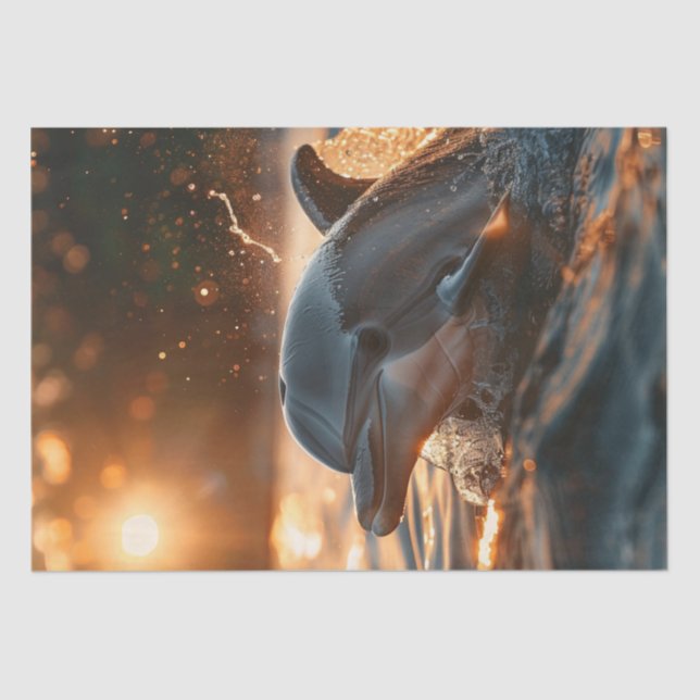 Decoupage Sunset Ocean Dolphin Golden Hues Tissue Paper (Front)