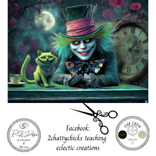 Decoupage Tea Host Smiling Green Cat & Clock  Tissue Paper