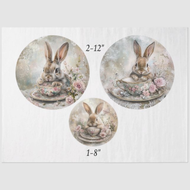 Decoupage Teacup Rabbit 12" & 8" Rounds  Tissue Paper (Front)