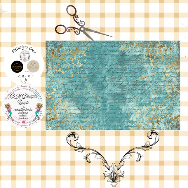 Decoupage Teal Gold Textured Faux Background  Tissue Paper (Creator Uploaded)