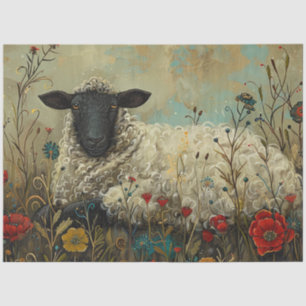 Decoupage Textured Botanical Sheep Artwork  Tissue Paper