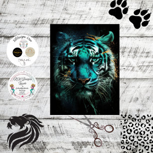 Decoupage Tiger Bold Blue Green Blend of  Color  Tissue Paper