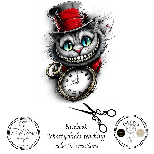 Decoupage Timekeeper Cat Pocket Watch Red Hat  Tissue Paper (Creator Uploaded)