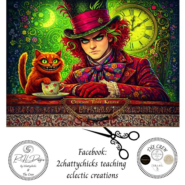 Decoupage Timekeeper Grinning Cat Tea Party  Tissue Paper (Creator Uploaded)