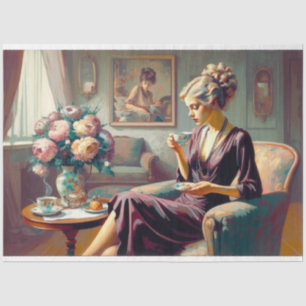 Decoupage Tissue Paper Art Deco Lady