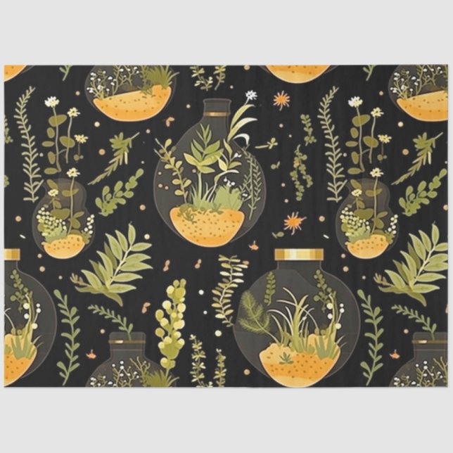 Decoupage Tissue Paper Glass Terrarium Jars Bottle (Front)