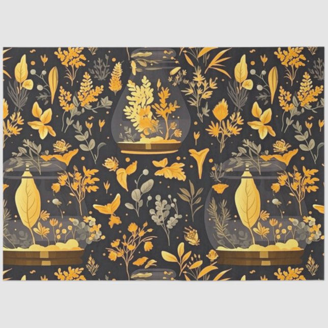 Decoupage Tissue Paper Gold Plants Terrariums  (Front)