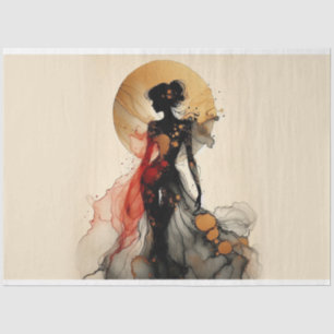 Decoupage Tissue Paper Lady Figure Red Black Gold