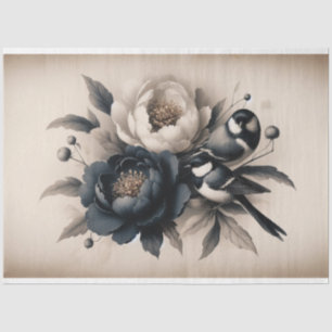 Decoupage Tissue Paper Peony Floral Bird Design