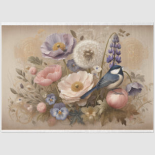 Decoupage Tissue Paper Peony Floral Bird Design