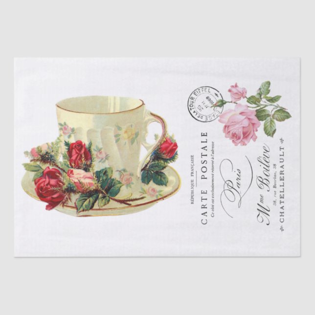 DECOUPAGE TISSUE PAPER : VINTAGE TEACUP AND FRENCH (Front)