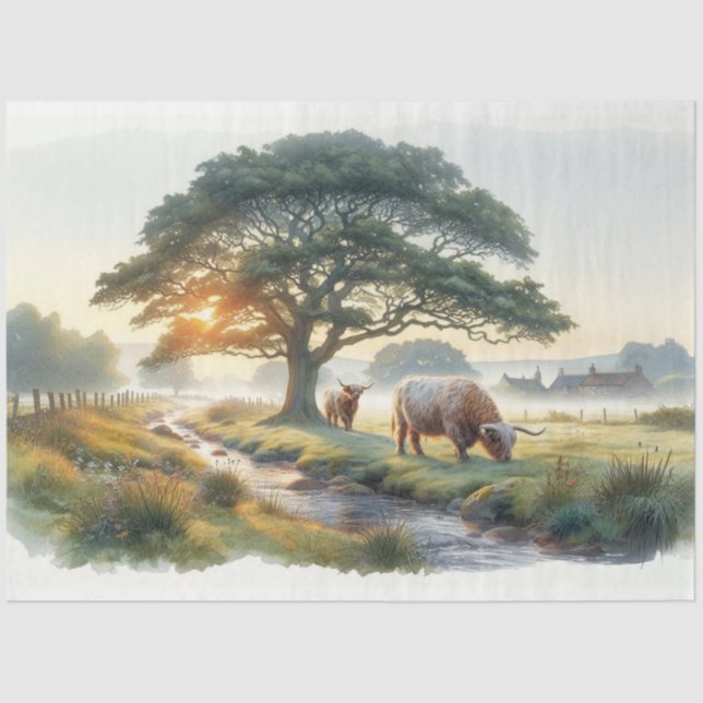 Decoupage Tissue Paper West Highland Cattle (Front)