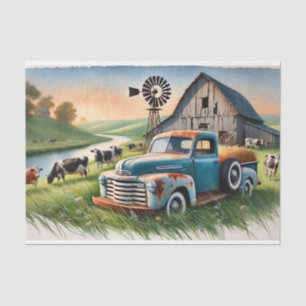 decoupage tissue paper with old truck, decoupling