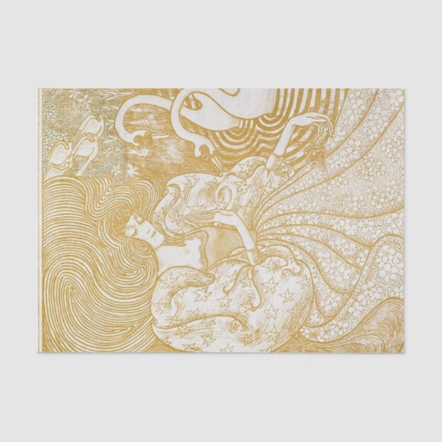 Decoupage Tissue Paper Woman Swan Art Gold Yellow  (Front)