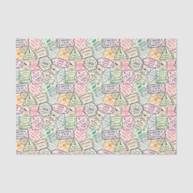Decoupage Travel Stamps Birthday Party Tissue Paper (Front)