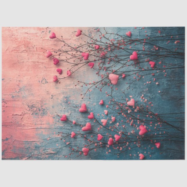 Decoupage Valentine Background Pink Teal & Hearts Tissue Paper (Front)