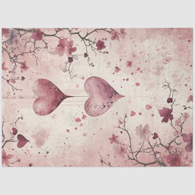 Decoupage Valentine Background Red Pink Hearts Tissue Paper (Front)