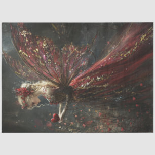 Decoupage Valentine Blonde Fairy in Red & Gold  Tissue Paper