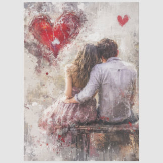 Decoupage Valentine Couple Bench Heart Love Tissue Paper