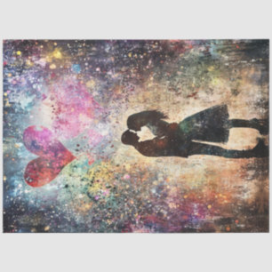 Decoupage Valentine Couple Sharing a Kiss  Tissue Paper