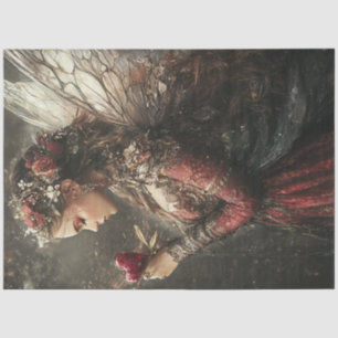 Decoupage Valentine Fairy Red Intricate Dress  Tissue Paper