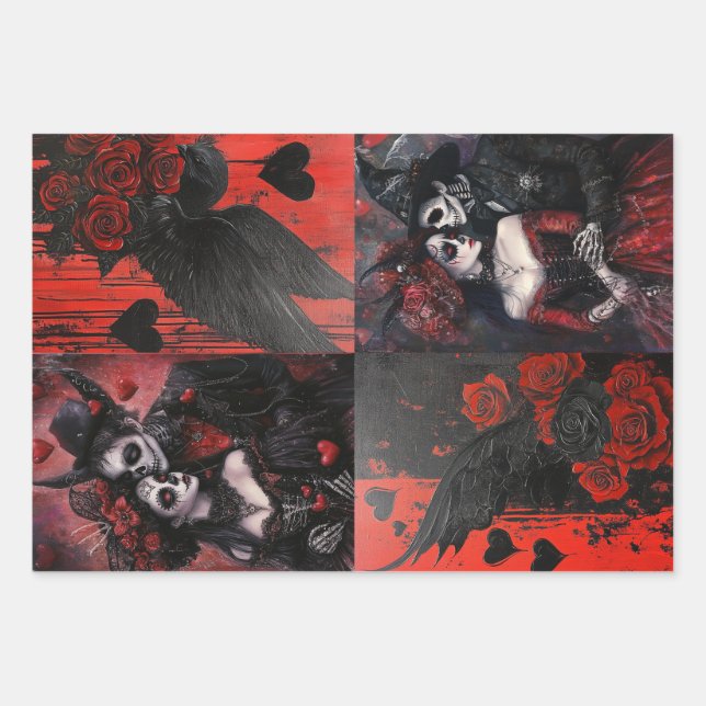Decoupage Valentine Hearts and Gothic Couples  Wrapping Paper Sheet (Front 3)