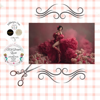 Decoupage Valentine Lady in Red Corset Lace Tissue Paper