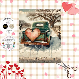 Decoupage Valentine Marry Me Vintage Green Truck Tissue Paper