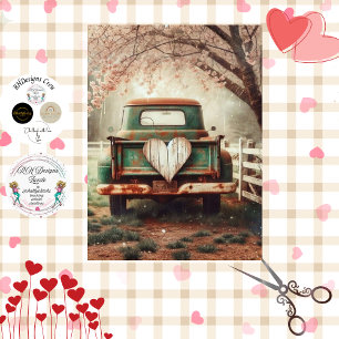 Decoupage Valentine Vintage Green Truck Tissue Paper